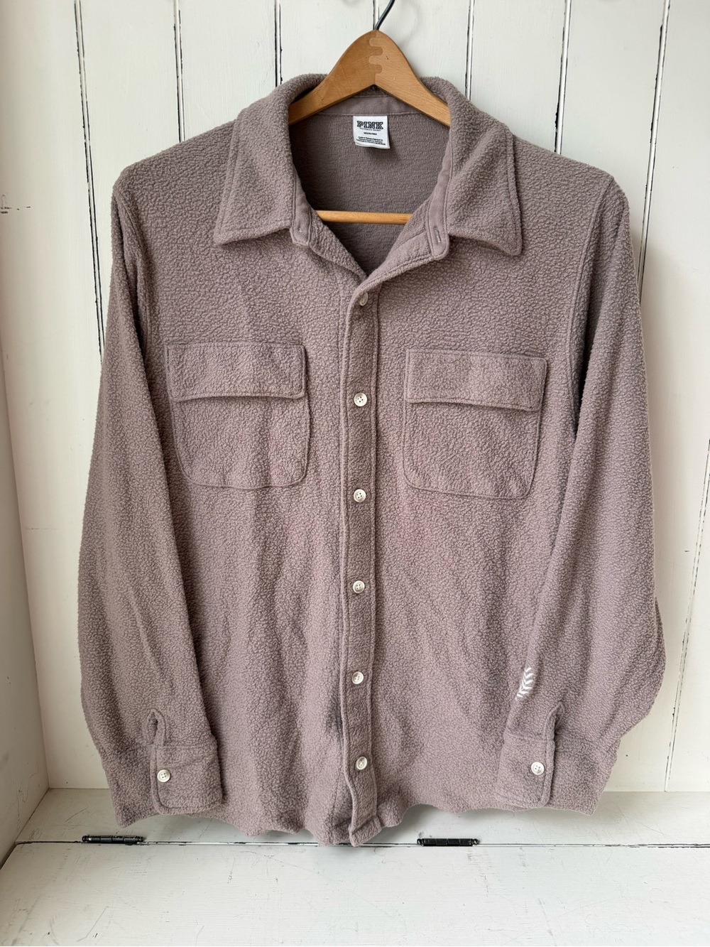 Victoria's Secret PINK Teddy Fleece Button Down Shirt Jacket Mauve Taupe M